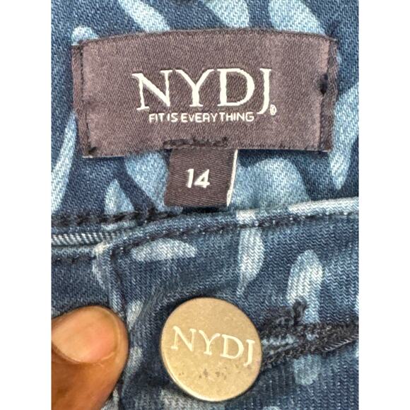 NYDJ 14 Blue Animal Print Maryland Straight Jeans Lift Tuck Technology - Picture 6 of 9